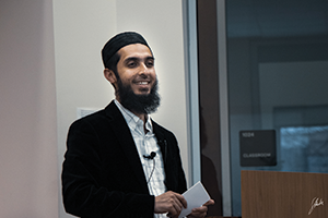 Hafiz Nouman, a member of the Western Michigan University Muslim Student Association, speaks at a group event. (Photo courtesy Western Michigan University MSA)