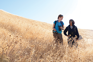 As part of the Jill Barrett Biology Research Program, Mills College students can conduct field research with Biology Professor Sarah Swope to help save California’s rare and critically endangered Tiburon jewelflower. (Photo by Steve Babuljak)