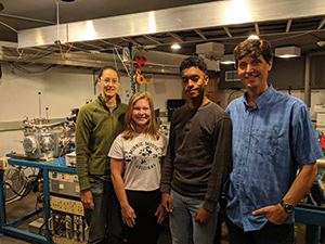SUNY Geneseo has the only Pelletron particle accelerator in Western New York, offering unparalleled research opportunities for GROWSTEM physics majors. Left to right: GROWSTEM Co-founder Dr. Anne Pellerin, Student Club members Laura Kowalski and Jovahn Roumell, and Physics and Astronomy Department Chair Dr. Charles Freeman, Jordan McDonald, a high school student