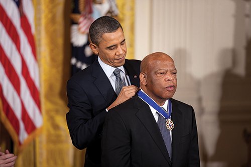 Photo of former President Barack Obama awarding John Lewis with the Presidential Medal of Freedom