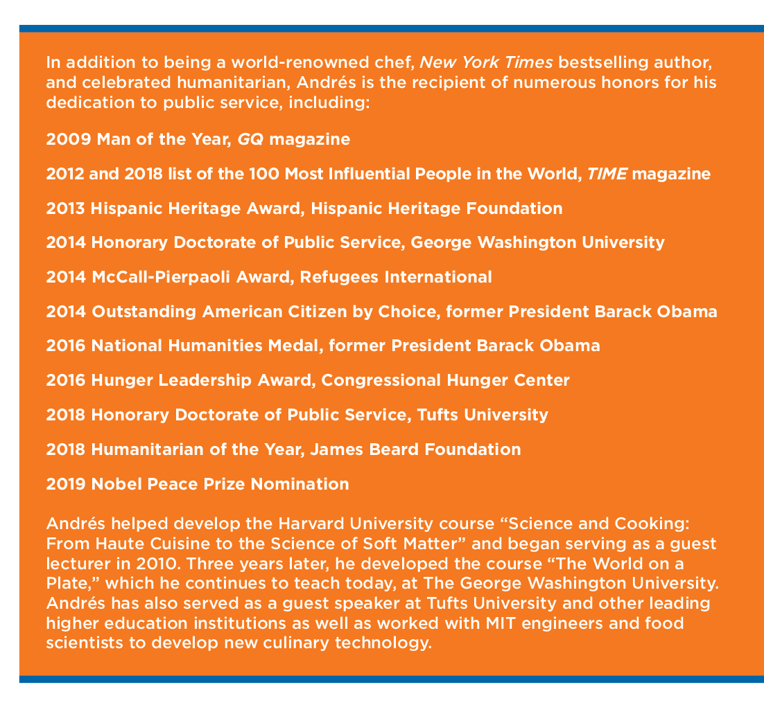 Text box that describes the various awards and honors that José Andrés has received