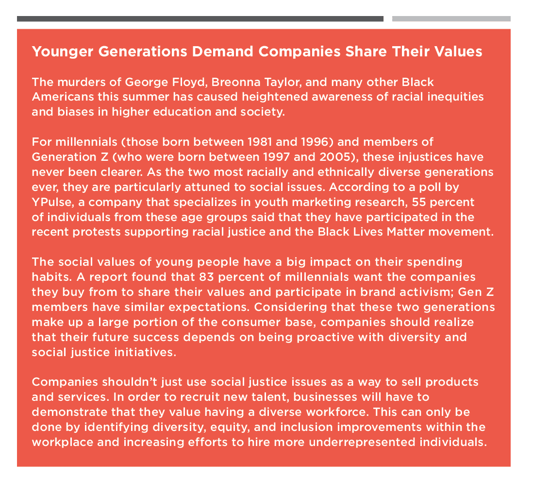 Text box that describes how younger generations demand companies share their values