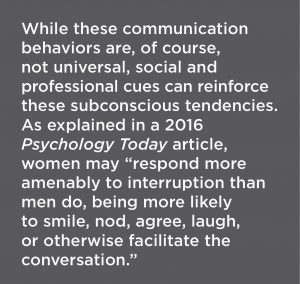 Text box describing how women's behavior tends to be more friendly and accommodating in group discussions.