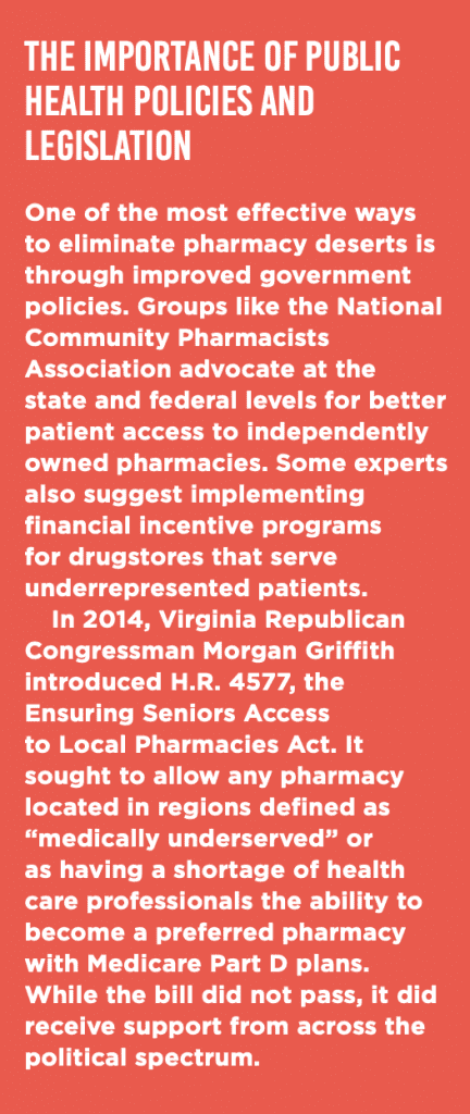 A text box describing how public health policies and legislation are critical to preventing pharmacy closures.