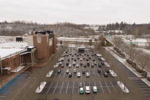 Overhead shot of the parking lot where the Ohio University and local community gathered for the 2021 MLK Jr Day events.