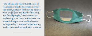 Photo of a transparent face mask accompanied by a quote from the article.