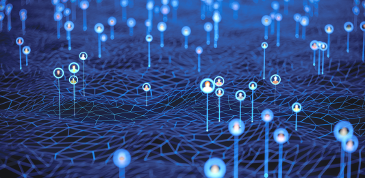 Graphic depiction of an internet network with different users represented