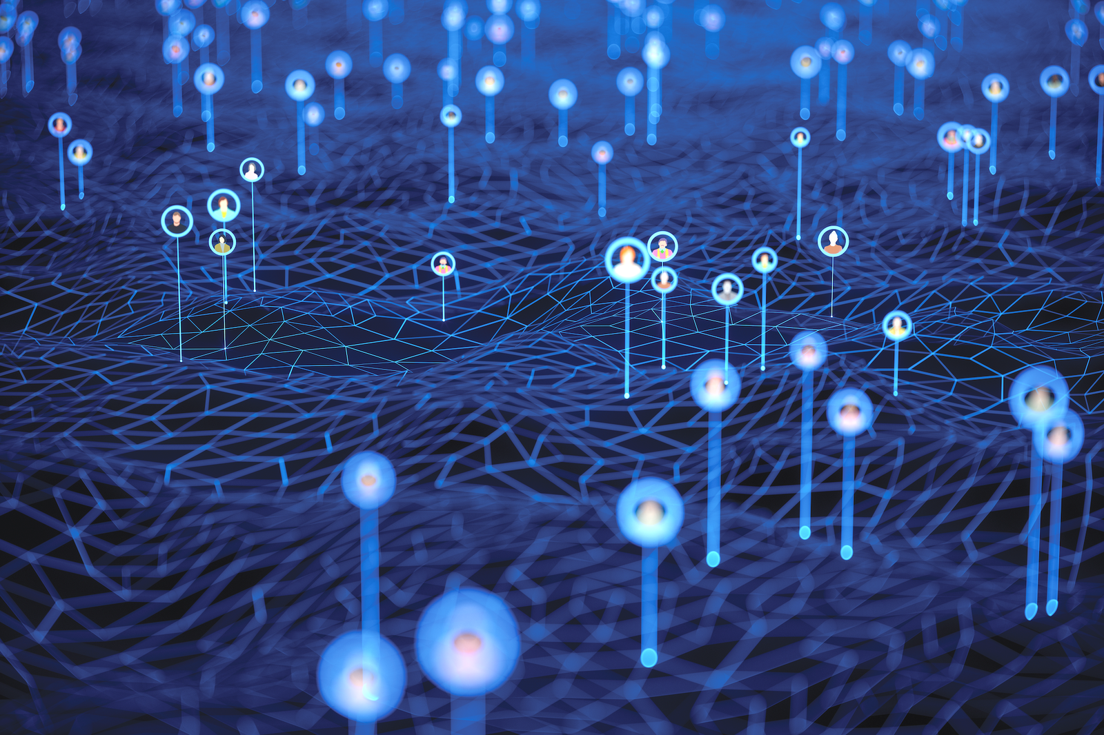 Graphic depiction of an internet network with different users represented