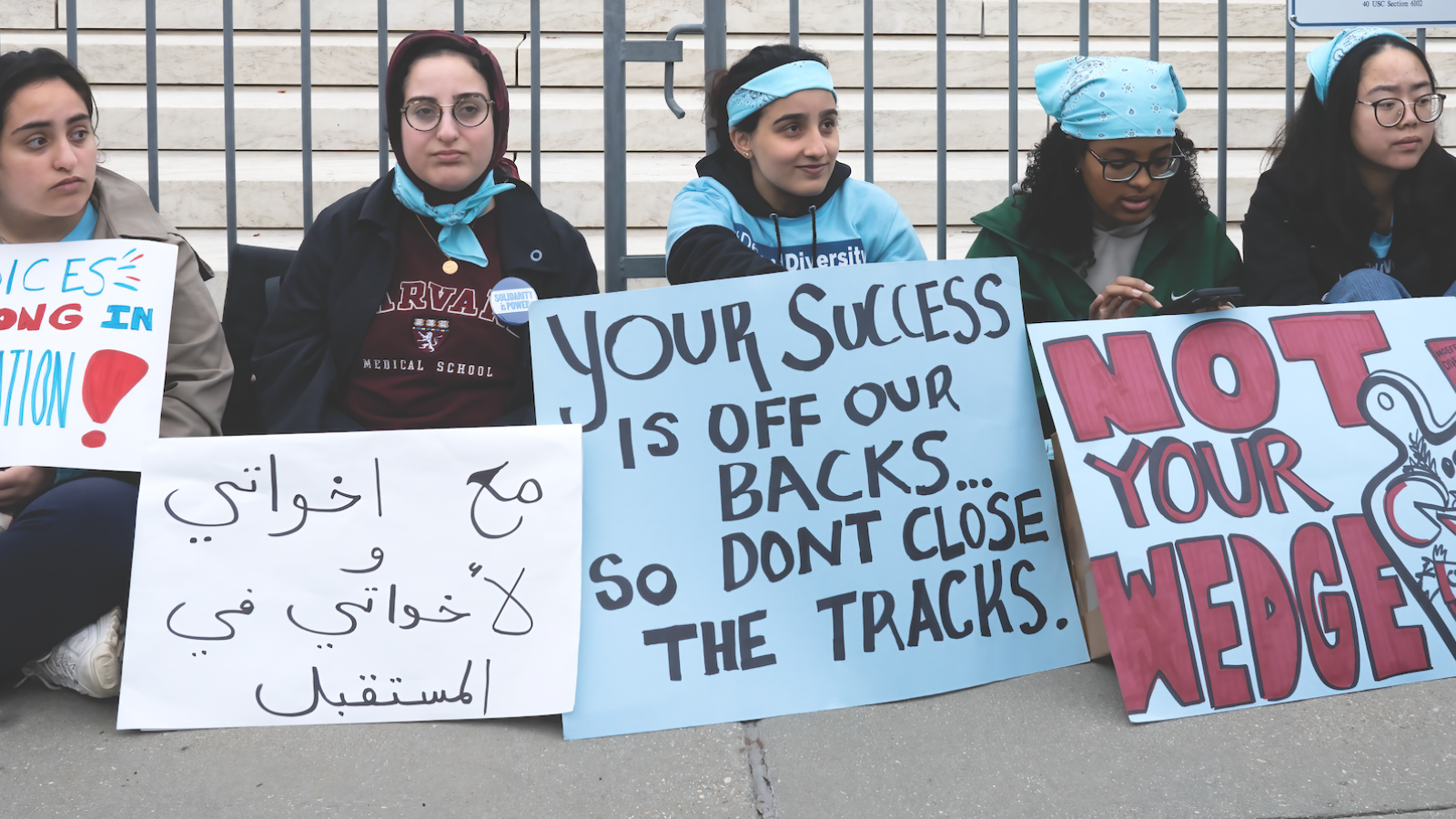 Students protest outside the Supreme Court as affirmative action cases are argued inside. (Photo courtesy Victoria Pickering via Flickr)