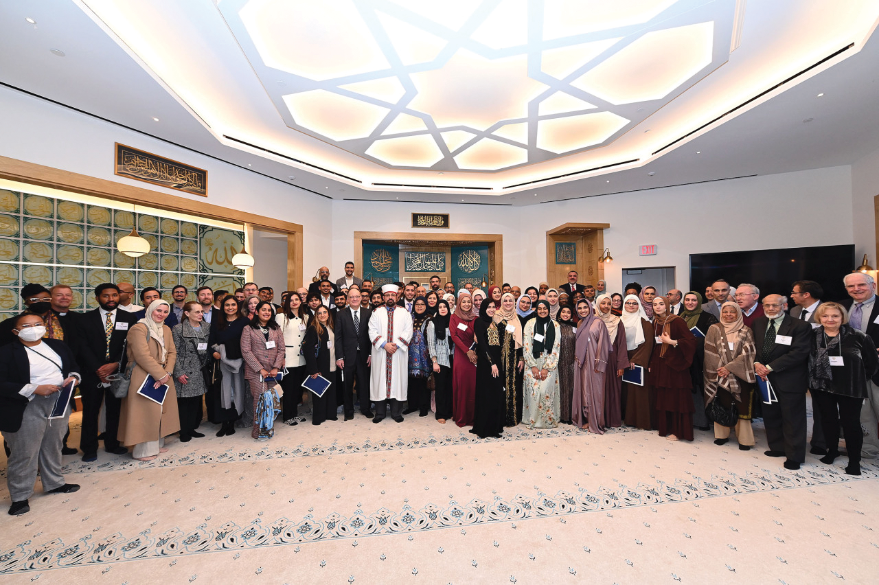 Georgetown University students, alumni, and faculty, along with local Muslim leaders and international diplomats, gather to celebrate the school’s Yarrow Mamout Masjid. (Photo courtesy of Leslie Kossoff/Georgetown University)